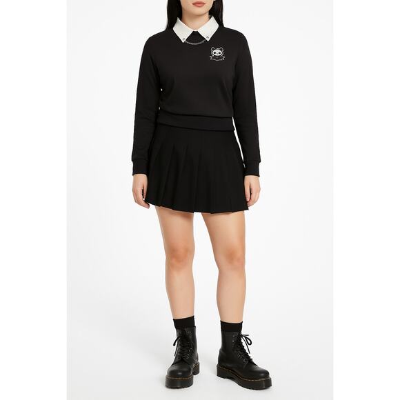 Hot Topic Skelanimals Chain Collar Long Sleeve Collared Top Black White Size XS - Picture 1 of 11